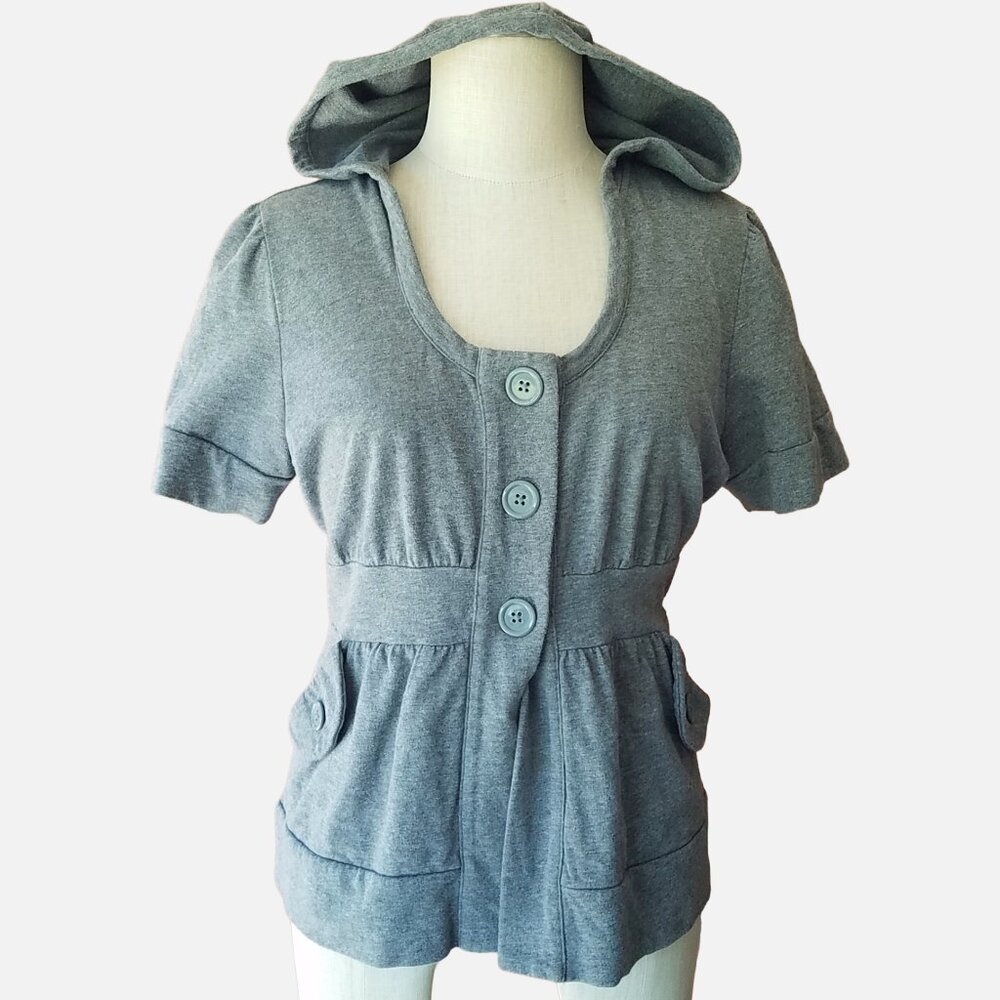 Ann Taylor Loft Gray Hoodie Jacket Short Sleeve - Large